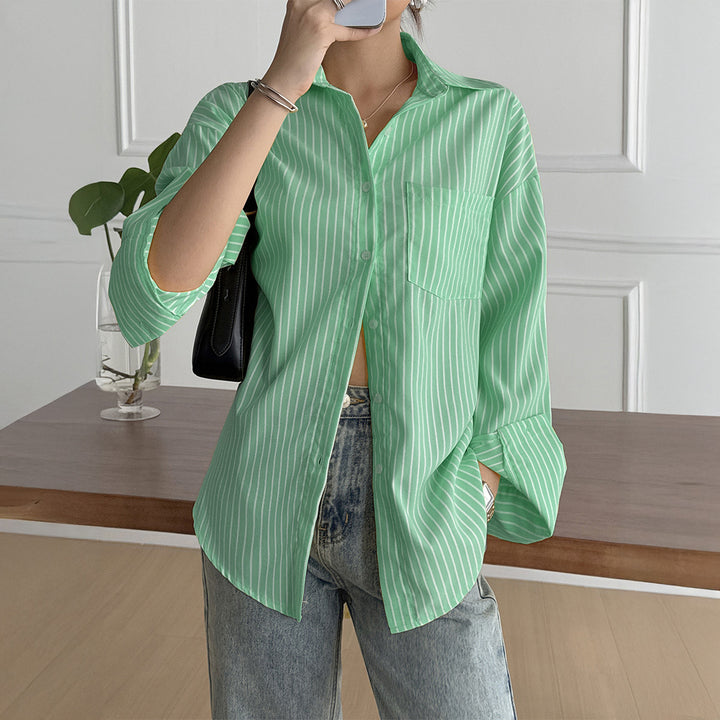 Damen nan oversized Hemdbluse mit kastigem Schnitt, Brusttasche und abgerundetem Saum Drune
