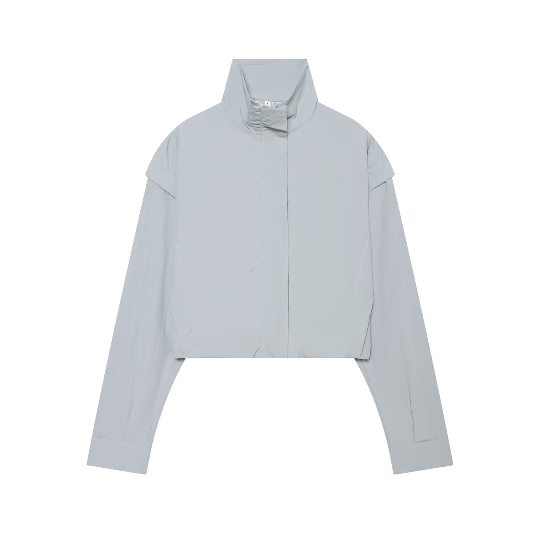 Damen Leichter Cropped‑Blouson mit hohem Stehkragen und verdeckter Front Drune