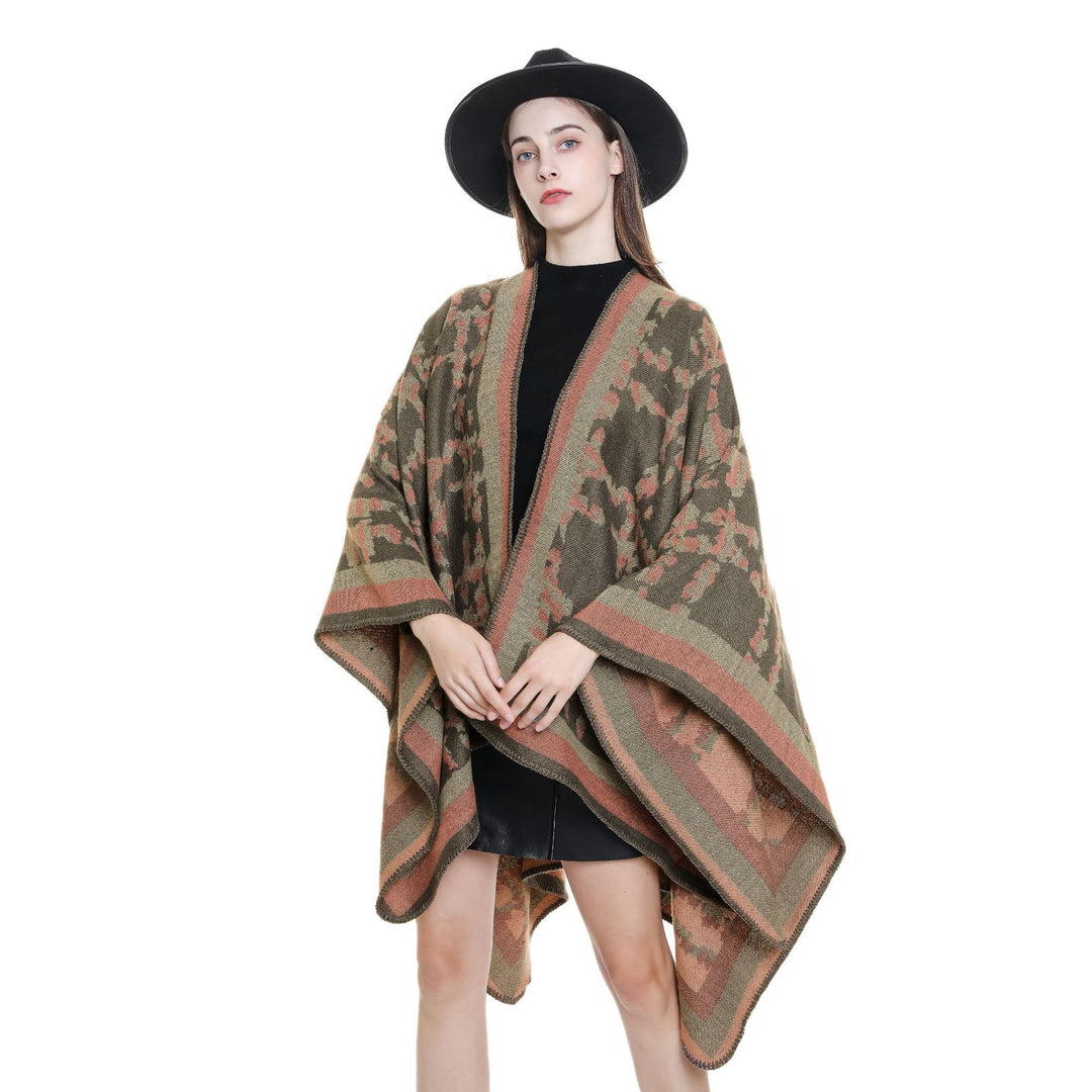 Damen Wollmix-Umhang mit jacquardgewebtem Aquarelldruck und offener Kimono-Silhouette Drune