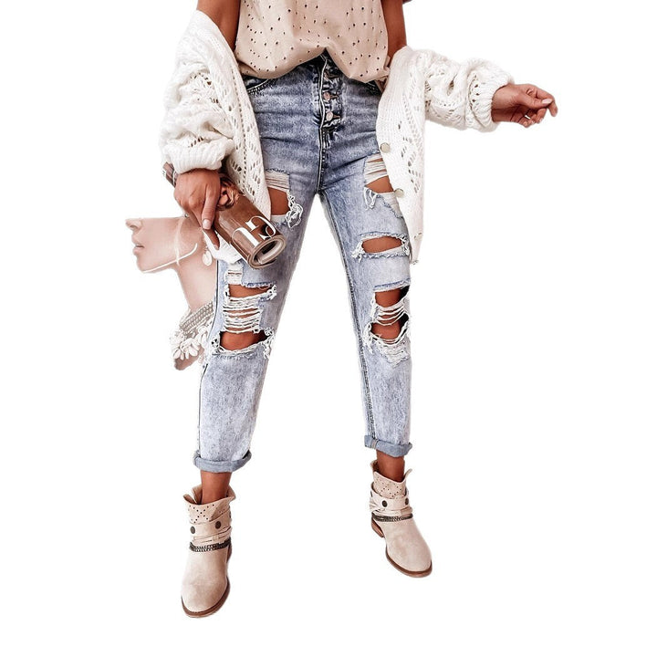 Damen Ripped Mom-Jeans mit hohem Bund und lässigem Schnitt Drune