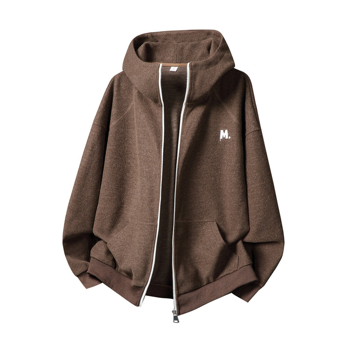Unisex Oversize Kapuzenjacke mit durchgehendem Reißverschluss und minimaler Bruststickerei Drune