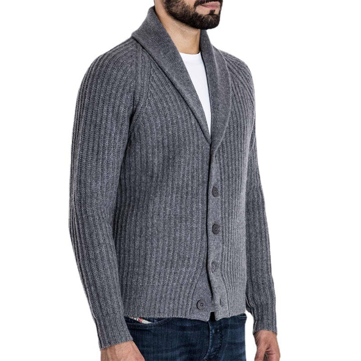 Herren Rippstrick-Cardigan mit Schalkragen und durchgehender Knopfleiste Drune