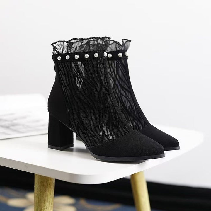 Damen Elegante Netze Stiefeletten mit Rüschendetails Drune