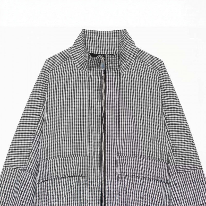 Damen Gekürzte Boxy‑Jacke im Vichy‑Karo mit Stehkragen und Zweiwege‑Reißverschluss Drune