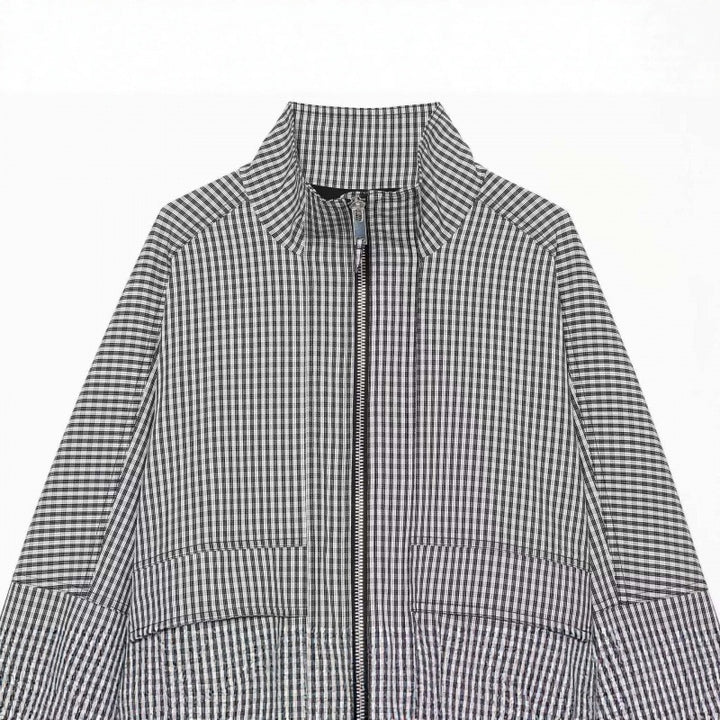 Damen Gekürzte Boxy‑Jacke im Vichy‑Karo mit Stehkragen und Zweiwege‑Reißverschluss Drune