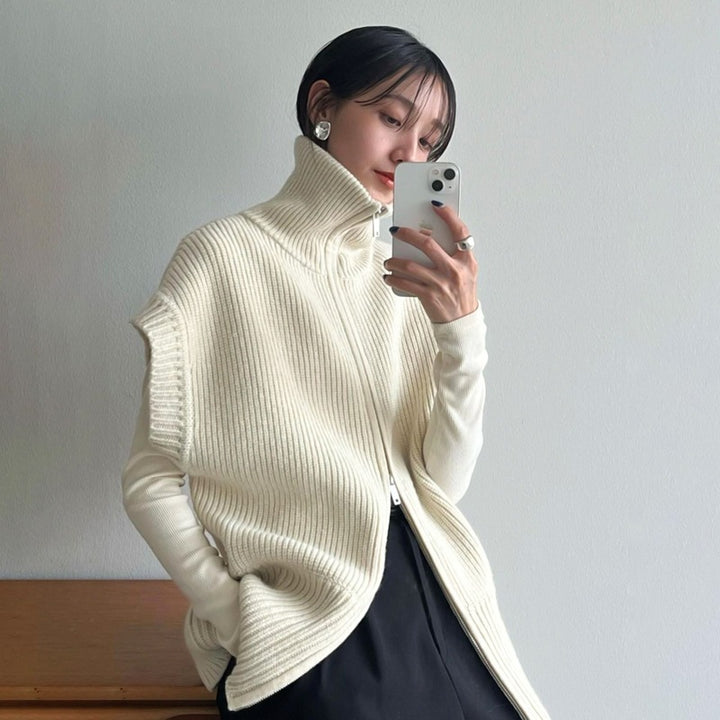 Damen kuscheler Strickponcho mit hohem Kragen Drune