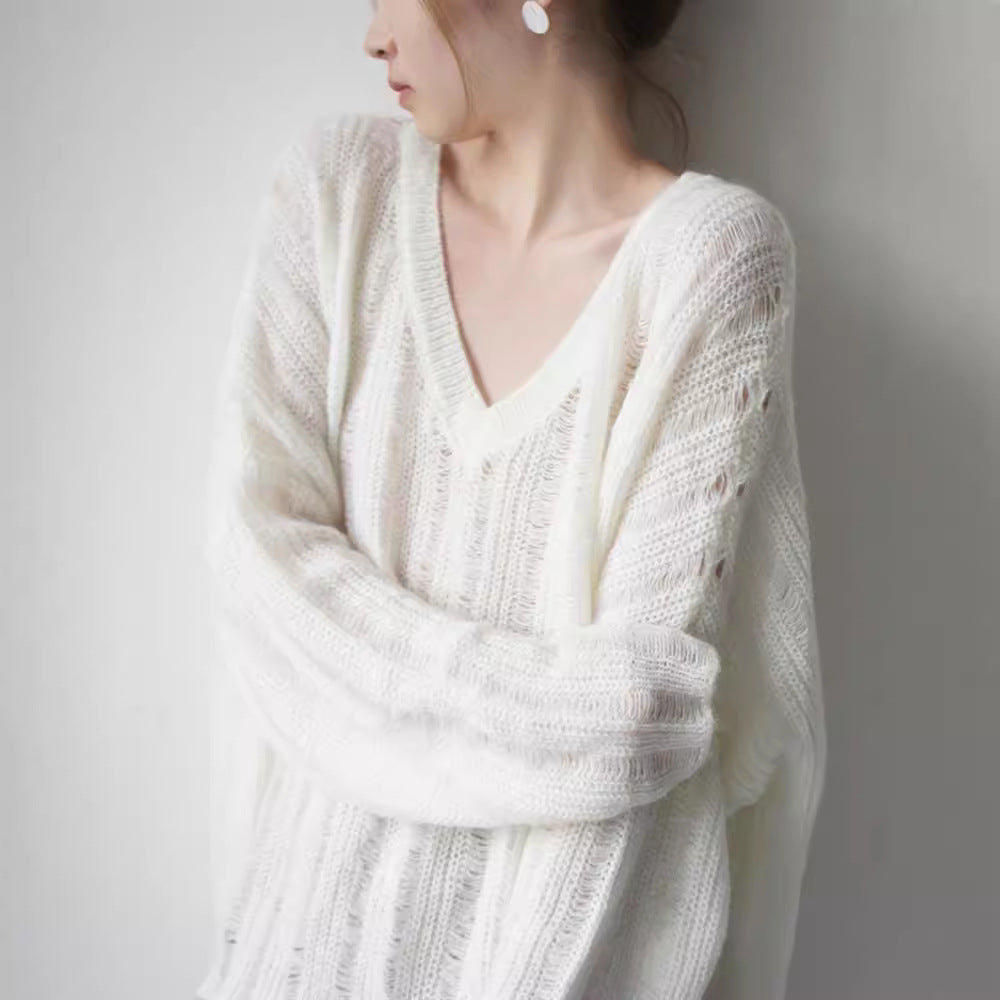 Damen Grobstrickpullover mit lässigem V-Ausschnitt und modischer Struktur Drune