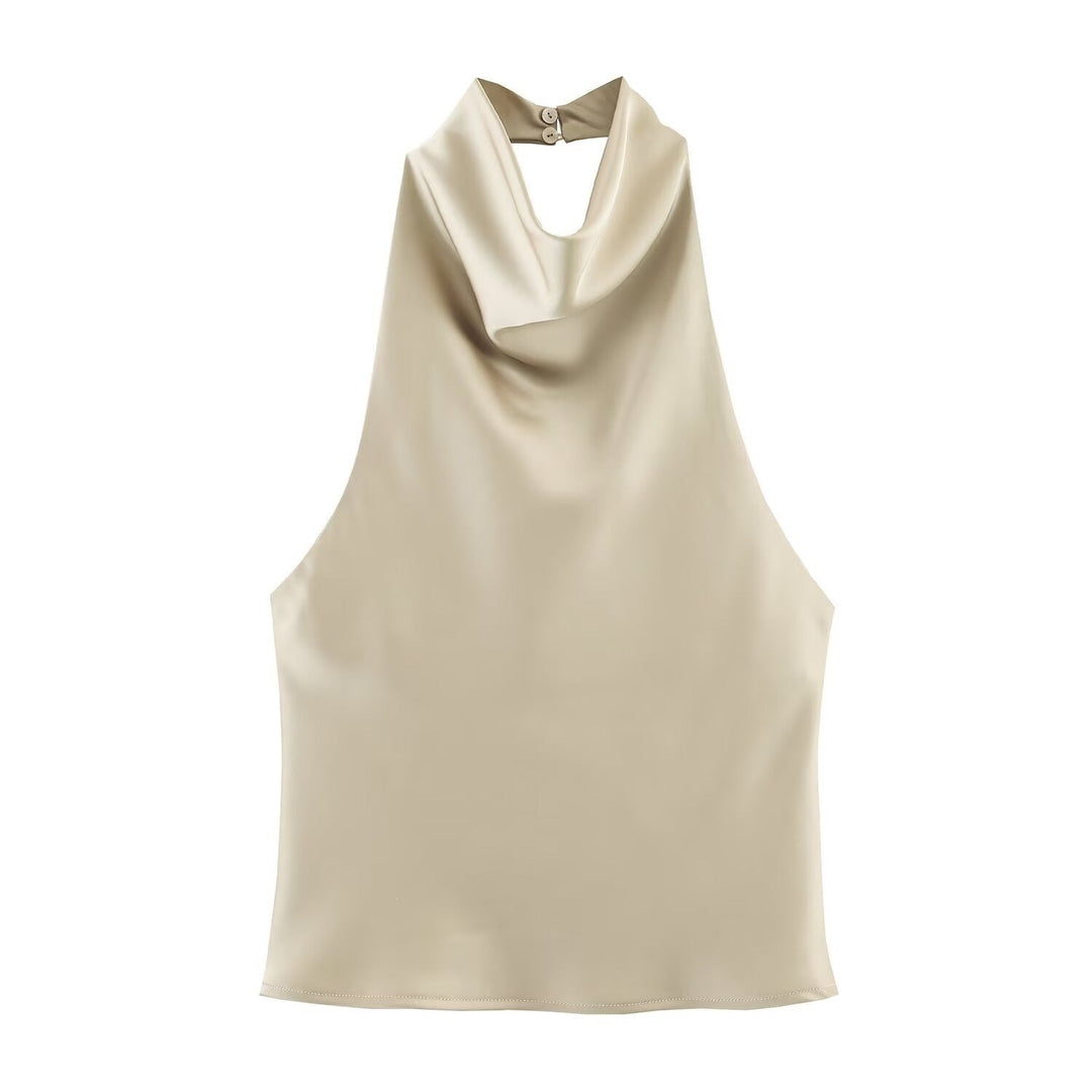 Damen elegantes Haltertop mit fließendem Schnitt und dekorativen Details Drune