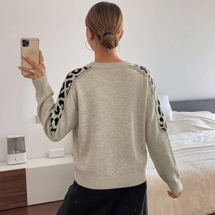 Damen Oversize Strickpullover mit Leo-Jacquard-Schultereinsätzen Drune