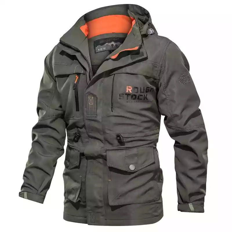 Herren Robust-Canvas-Fieldparka mit Kapuze, taillierendem Kordelzug und Multifunktions‑Taschen Drune