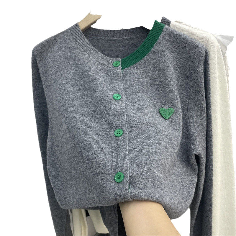 Damen modischer Cardigan aus weichem Strick mit farblich abgesetzten Knöpfen Drune