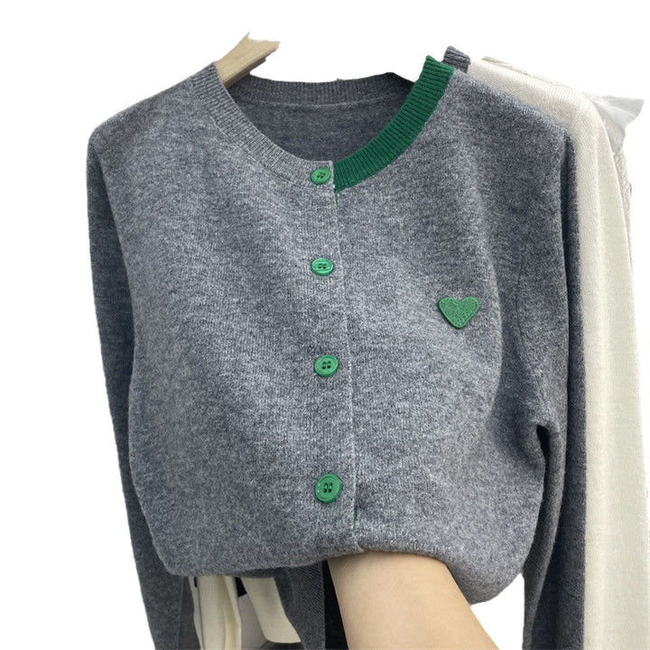 Damen modischer Cardigan aus weichem Strick mit farblich abgesetzten Knöpfen Drune