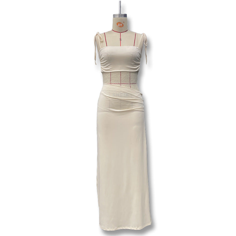 Damen Elegantes Maxikleid mit Spitzeneinsätzen und verstellbaren Trägern Drune