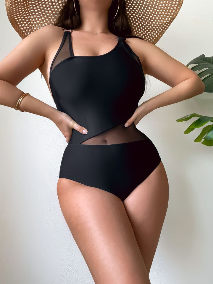 Damen Einteiliger Badeanzug mit transparenten Einsätzen und asymmetrischem Design Drune