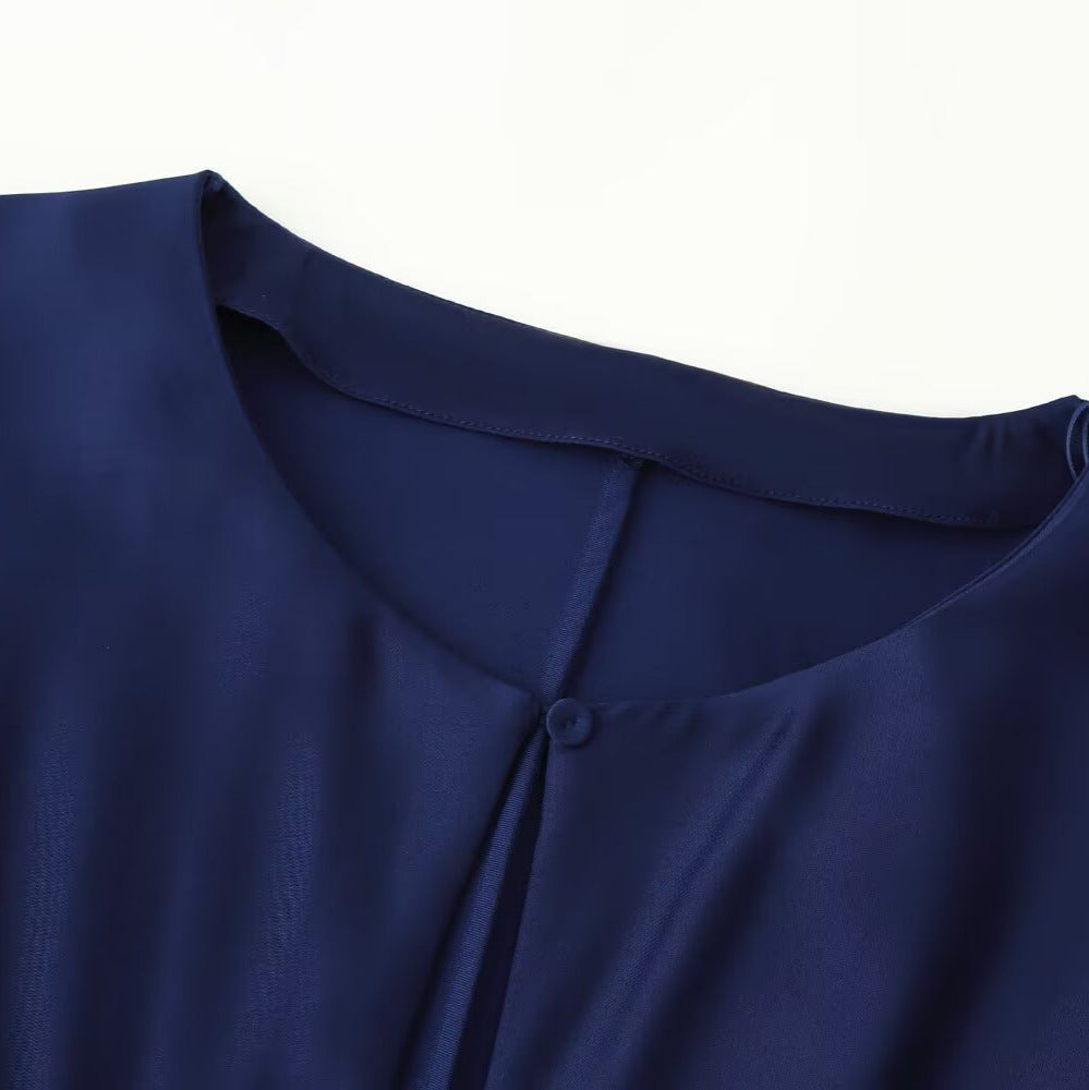 Damen Langärmeliges Maxikleid mit geraffter Empire‑Silhouette und Schlüsselloch‑Ausschnitt Drune