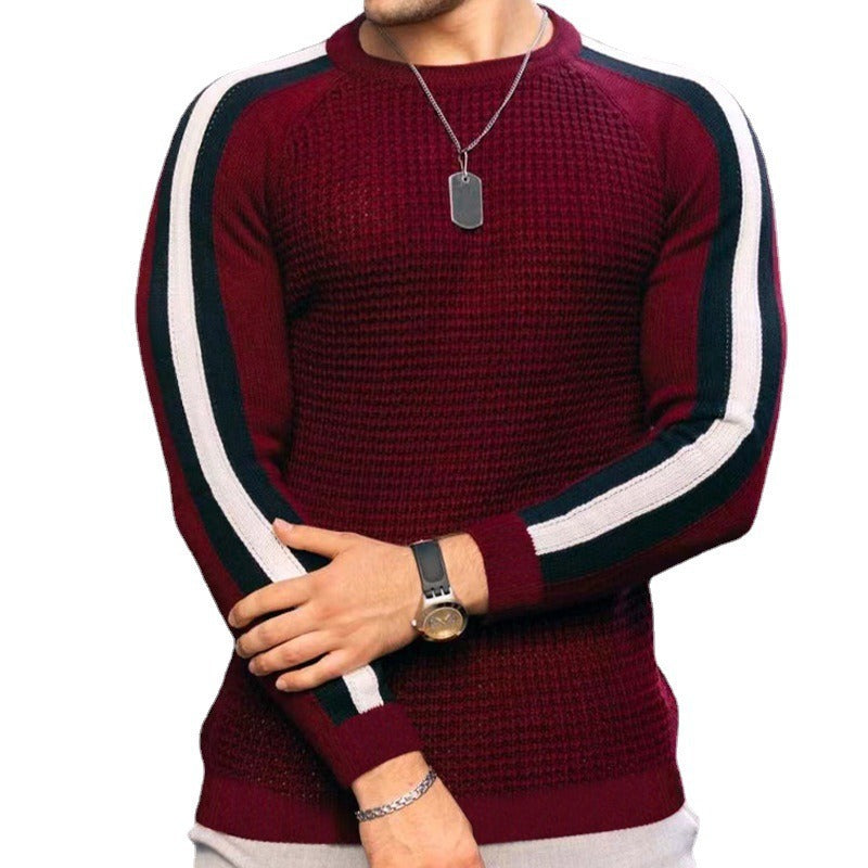 Herren Strukturstrick-Pullover mit Raglanärmeln und Kontraststreifen Drune