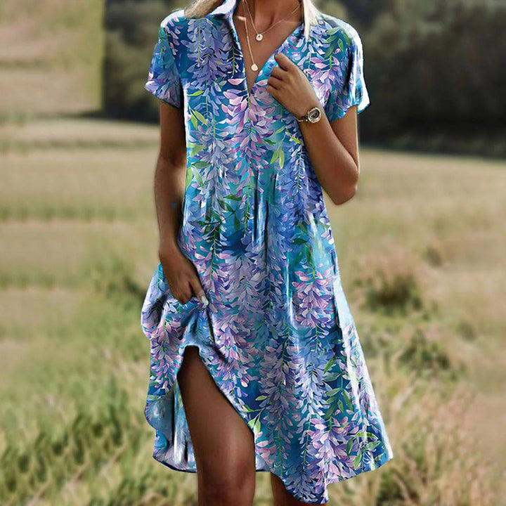 Damen Frischblumen-Hemdkleid mit Knopfverschluss und lässigem Schnitt Drune