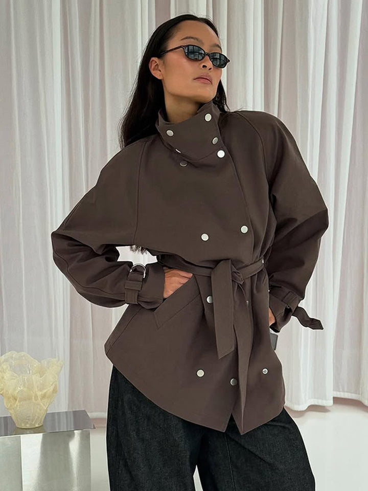 Damen modische Utility-Jacke mit hohem Kragen und praktischen Taschen Drune