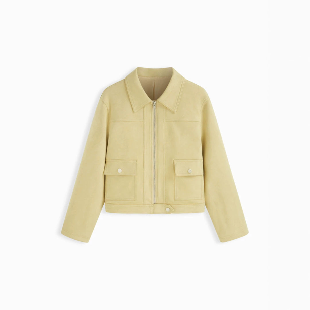 Damen Kurzjacke mit Reißverschluss, Hemdkragen und Pattentaschen Drune