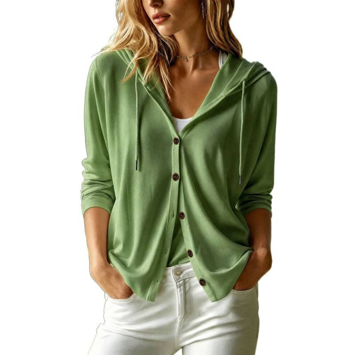 Damen Leichter Kapuzen-Cardigan mit Knopfleiste und Relaxed Fit Drune