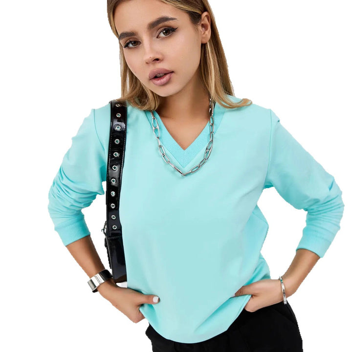 Damen lässiger V-Ausschnitt Pullover mit modernen Rippdetail Drune