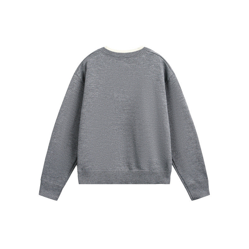 Unisex Grobgestrickter Pullover mit V‑Knopfleiste und Lagenkragen Drune
