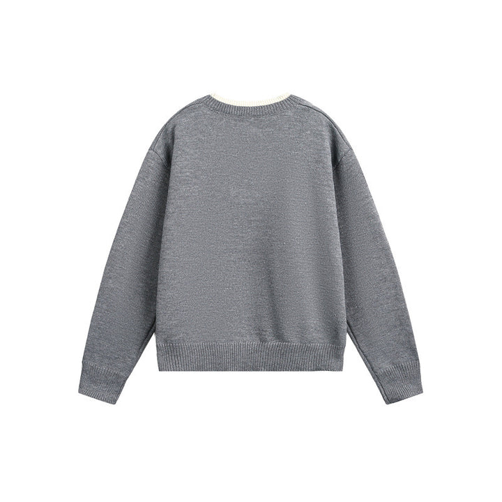 Unisex Grobgestrickter Pullover mit V‑Knopfleiste und Lagenkragen Drune