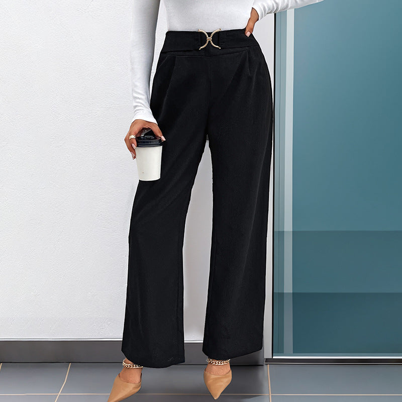 Damen Hochtaillierte Palazzo-Hose mit weitem Bein und dekorativem Schmuckgürtel Drune