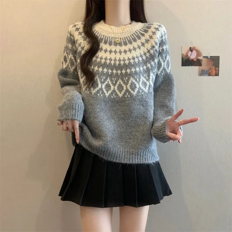 Damen Kuscheliger Strickpullover mit nordischem Muster Drune
