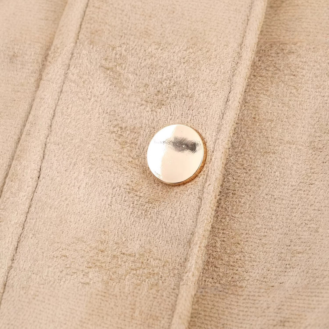 Damen Kurze Wildlederoptik-Jacke mit Stehkragen und Druckknopfleiste Drune