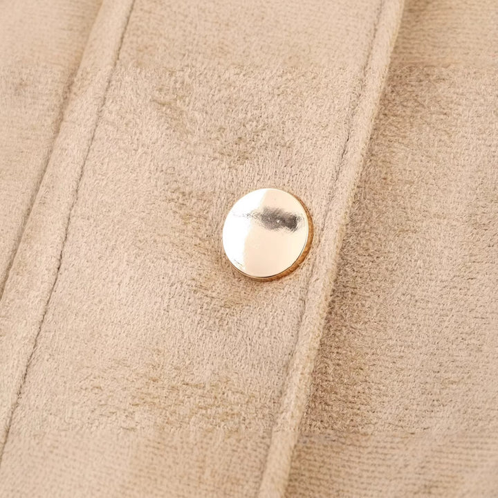 Damen Kurze Wildlederoptik-Jacke mit Stehkragen und Druckknopfleiste Drune