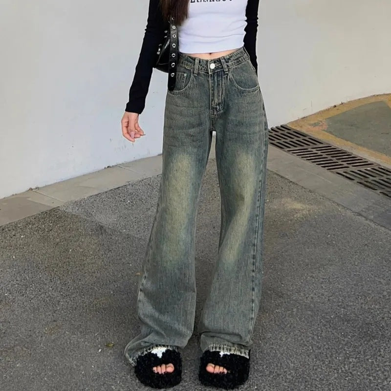 Damen Weit geschnittene High-Waist Denim-Jeans Drune
