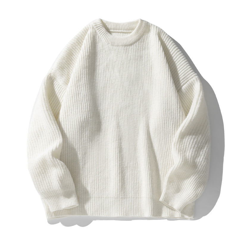 Unisex Grobstrick-Rundhalspullover mit Drop-Shoulder und markanter Rippenstruktur Drune