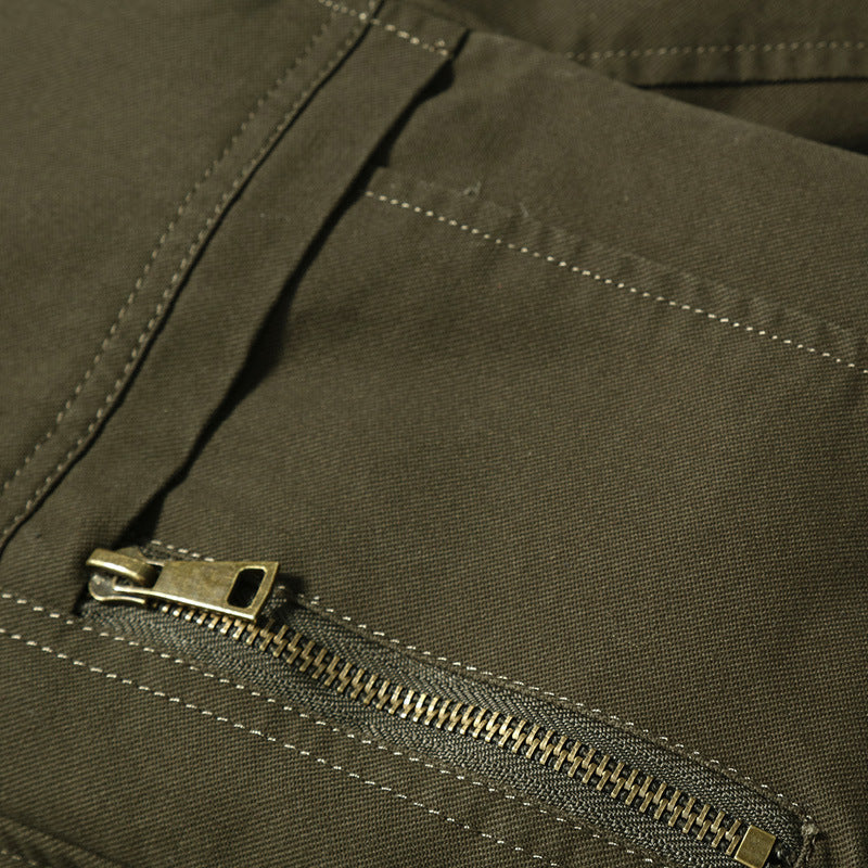 Herren Canvas-Bomberjacke mit kariertem Innenfutter, Stehkragen und Abzeichenapplikationen Drune