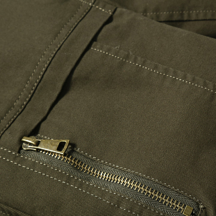 Herren Canvas-Fieldblouson im Pilotencut mit kariertem Innenfutter, Stehkragen und Rippbündchen Drune