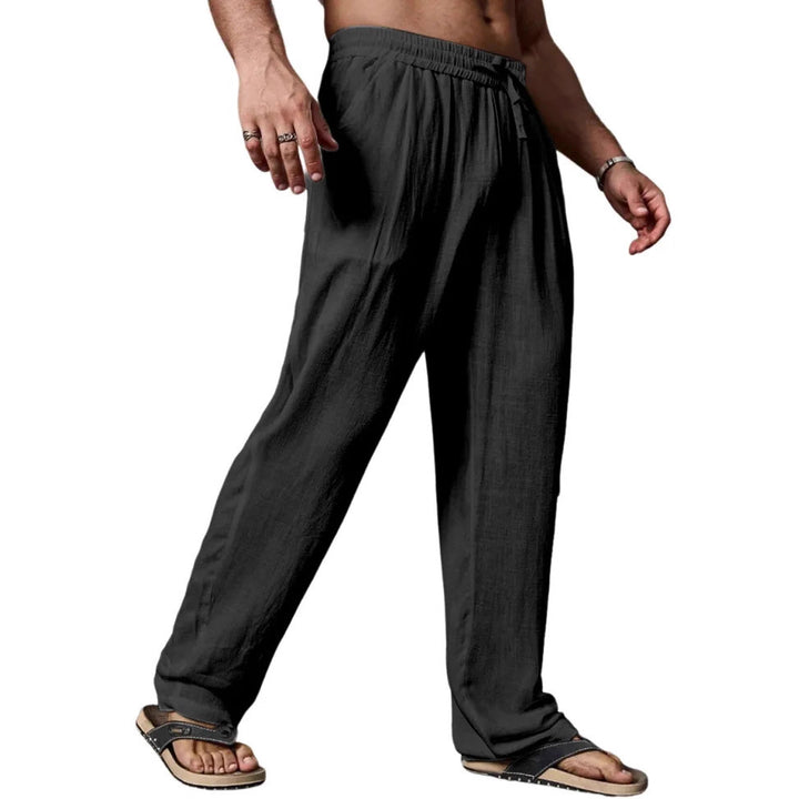 Herren entspannte Leinenmix-Yogahose mit Kordelzug, Elastikbund und geradem Bein Drune