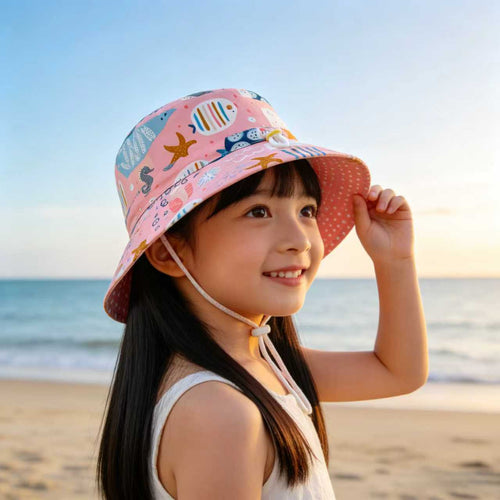 Unisex nan Kinder-Sonnenhut mit Wendemotiv, Kinnband und hohem UV-Schutz  Drune