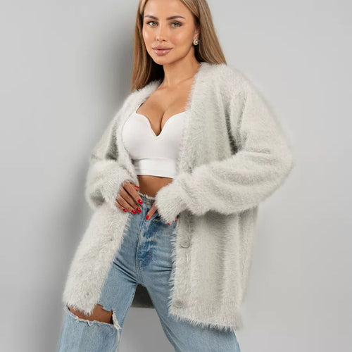 Damen Kuscheliger Cardigan mit tiefem V-Ausschnitt und oversized Schnitt Drune