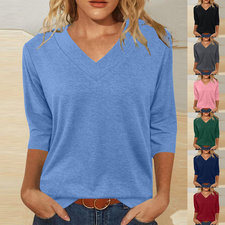 Damen V-Ausschnitt Shirt mit 3/4-Ärmeln Drune