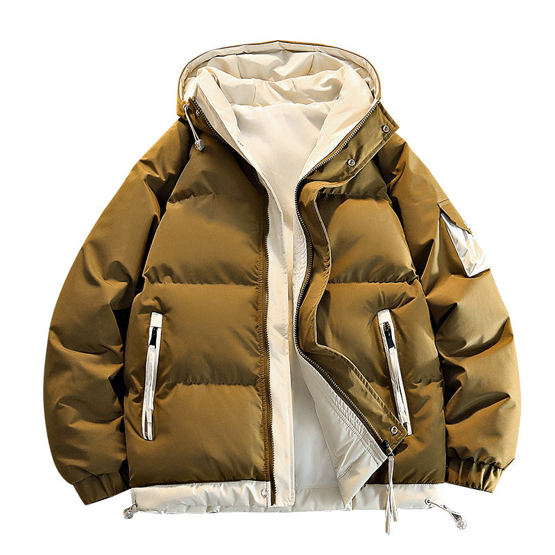 Men's  oversized insulated hooded puffer jacket with contrast lining and drawcord hem Drune