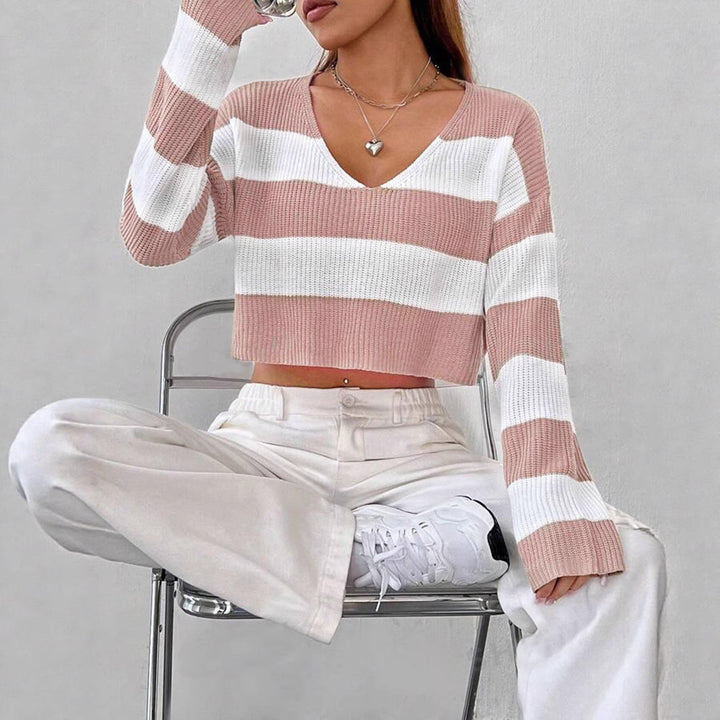 Damen Gemusterter Crop-Pullover Drune