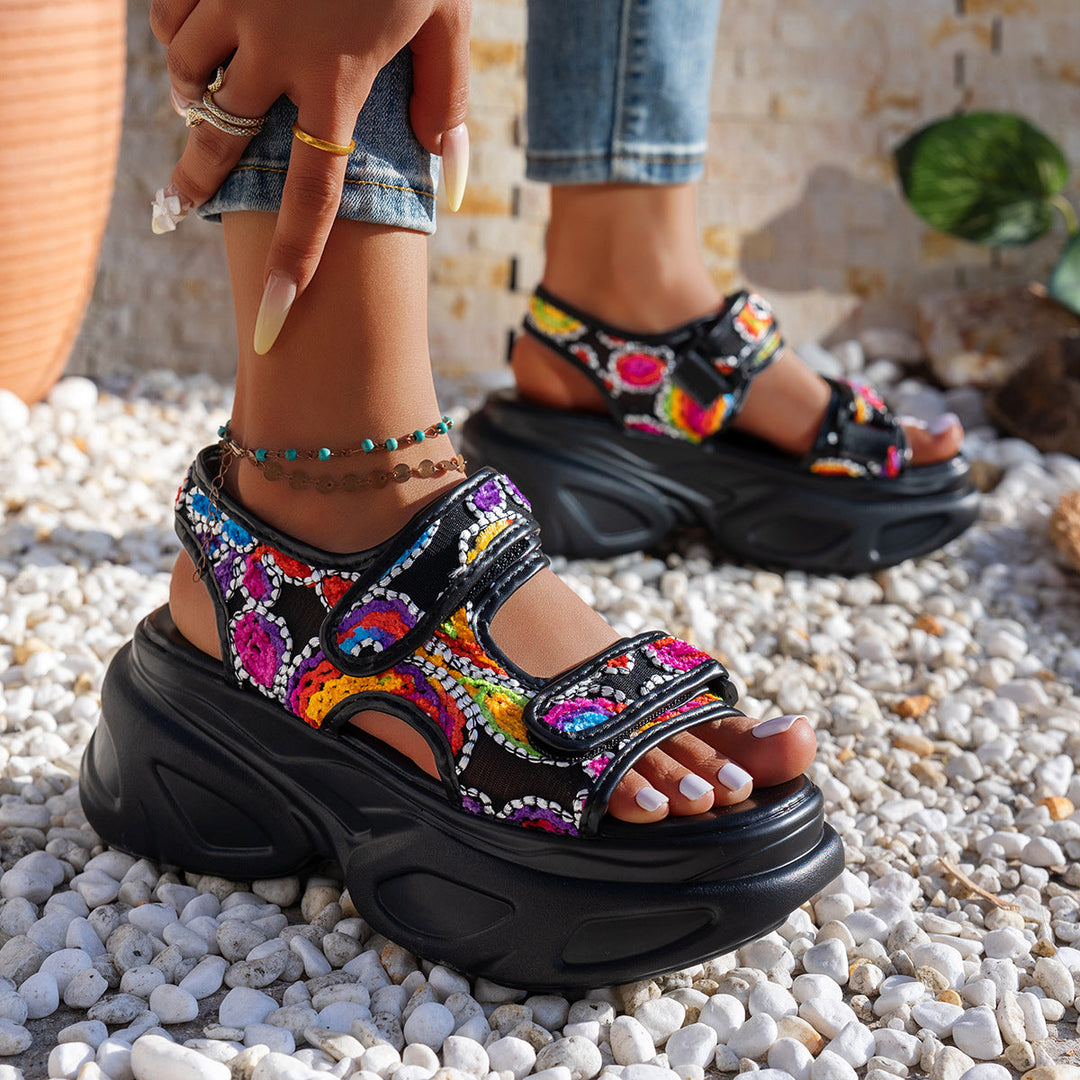 Damen Plateau-Sandalen mit verziertem Riemen und komfortabler Sohle Drune