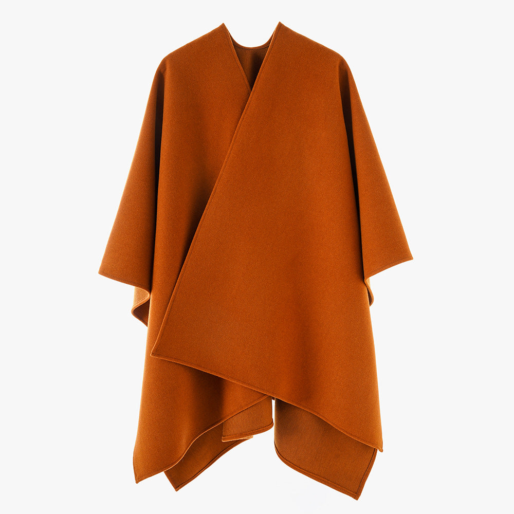 Damen Minimalistischer Wickel‑Capeponcho aus Wollmix mit kastigem Oversize‑Fall Drune