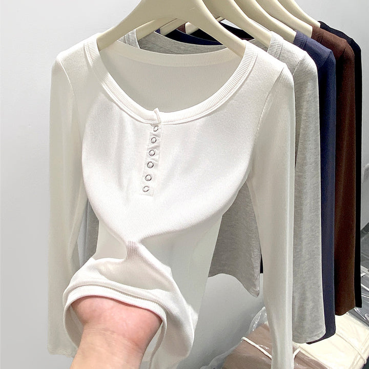Damen Elegantes Langarmshirt mit Knopfleiste Drune
