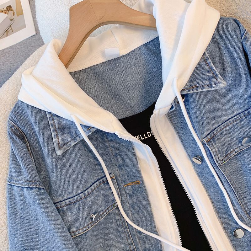 Damen lässige Denimjacke mit herausnehmbarer Kapuze Drune