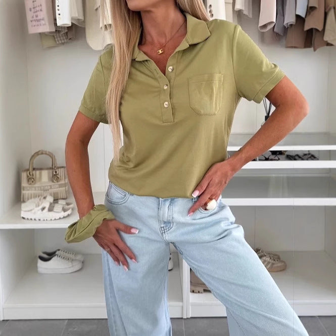 Damen Poloshirt mit Knopfleiste und Brusttasche Drune