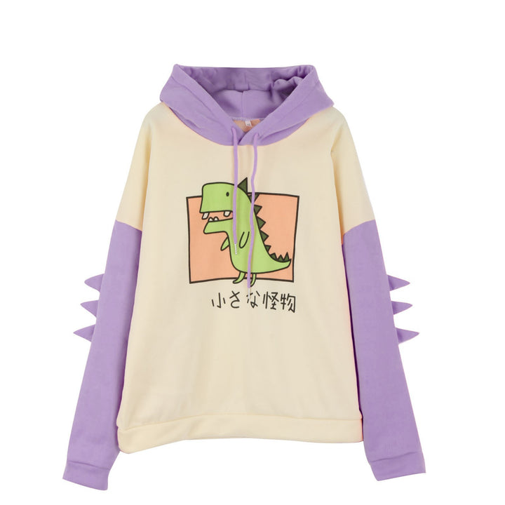 Damen nan Kapuzenpullover mit dreidimensionalen Rückendetails und niedlichem Dinosaurierprint Drune