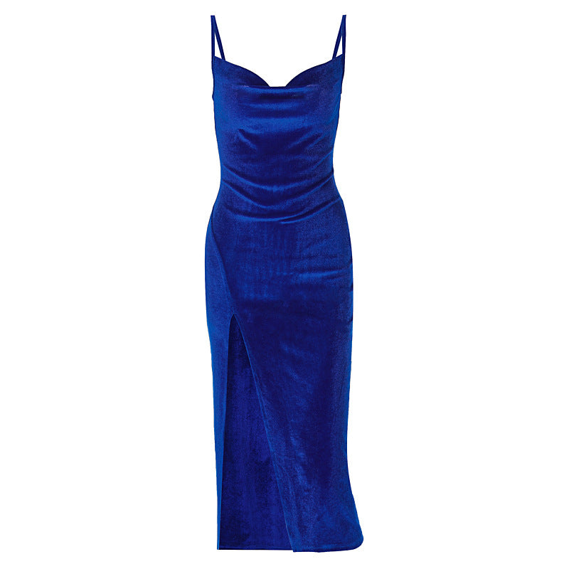 Damen Elegantes Satin-Midikleid mit Drapierung und Seitenschlitz Drune