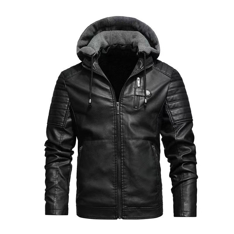 Herren Lederjacke mit abnehmbarer Kapuze Drune