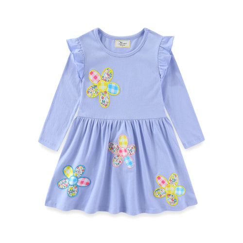 Mädchen Langarmkleid mit floralen Applikationen Drune